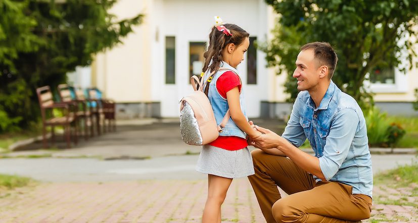 Father,Dropping,Off,Daughter,In,Front,Of,School,Gates Father Dropping Off Daughter In Front Of School Gates